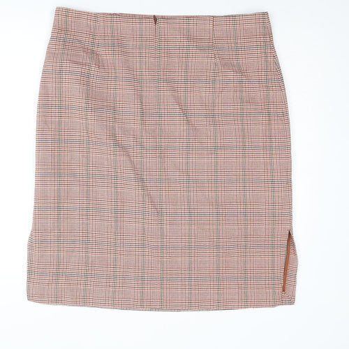 Marks and Spencer Womens Brown Plaid Polyester A-Line Skirt Size 18 Zip