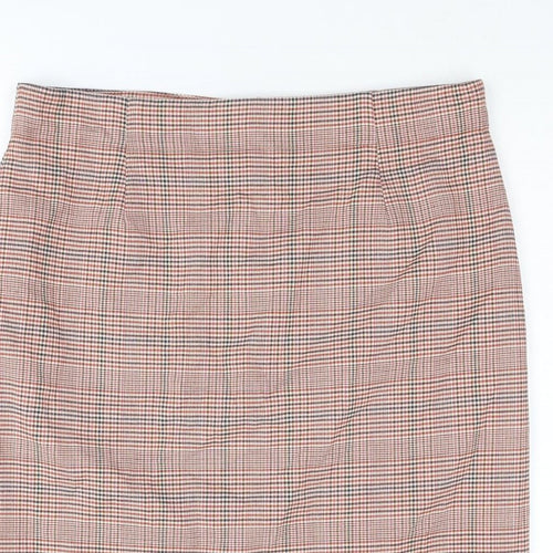 Marks and Spencer Womens Brown Plaid Polyester A-Line Skirt Size 18 Zip
