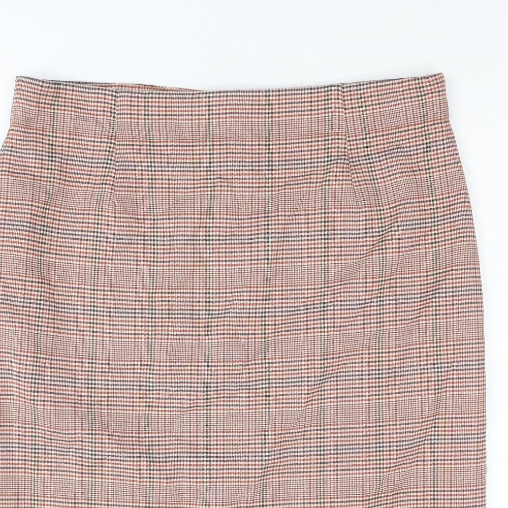 Marks and Spencer Womens Brown Plaid Polyester A-Line Skirt Size 18 Zip
