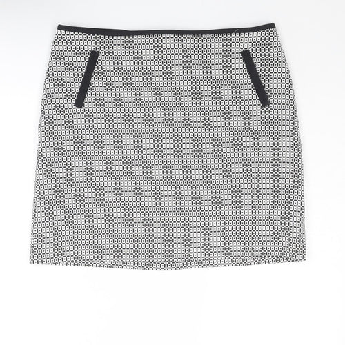 Marks and Spencer Womens Black Geometric Cotton A-Line Skirt Size 12 Zip