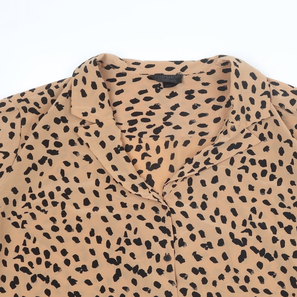 Topshop Womens Brown Geometric Polyester Basic Button-Up Size 10 Collared