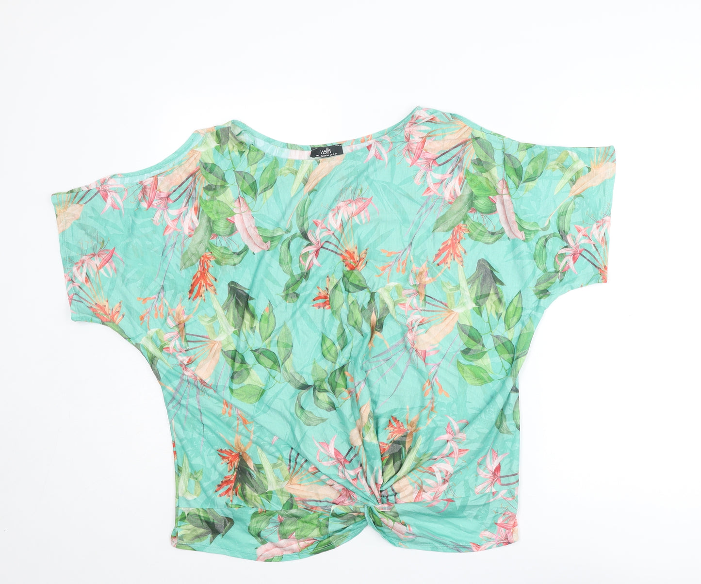 Wallis Womens Multicoloured Floral Polyester Basic T-Shirt Size L Round Neck - Cold Shoulder