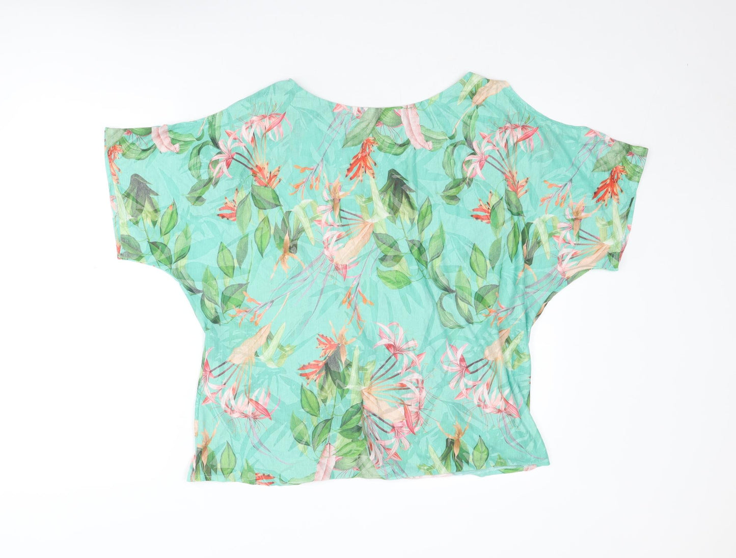Wallis Womens Multicoloured Floral Polyester Basic T-Shirt Size L Round Neck - Cold Shoulder