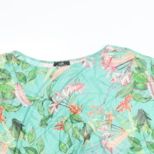 Wallis Womens Multicoloured Floral Polyester Basic T-Shirt Size L Round Neck - Cold Shoulder