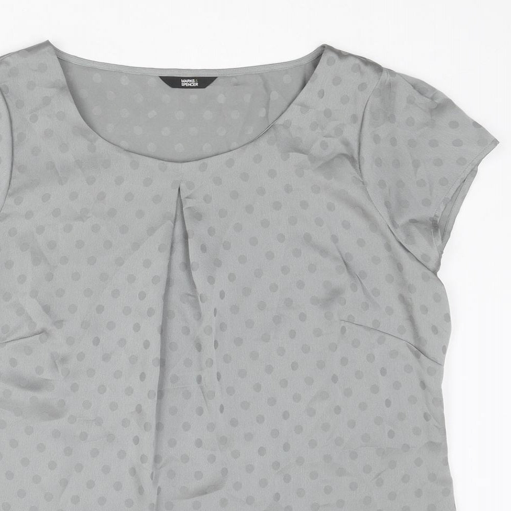Marks and Spencer Womens Grey Polka Dot Polyester Basic Blouse Size 16 Round Neck