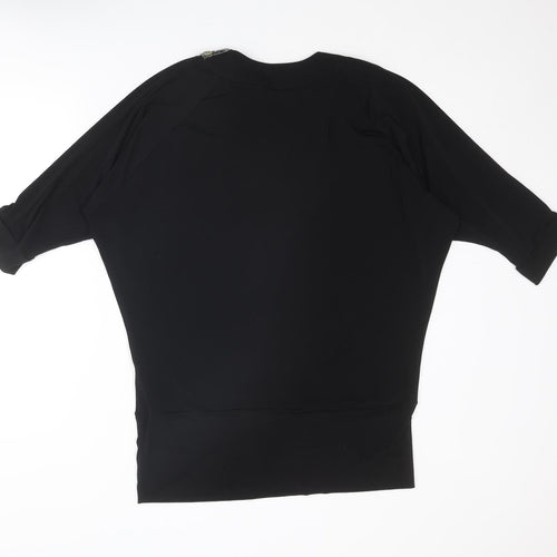 Star by Julien Macdonald Womens Black Polyester Basic T-Shirt Size 16 V-Neck