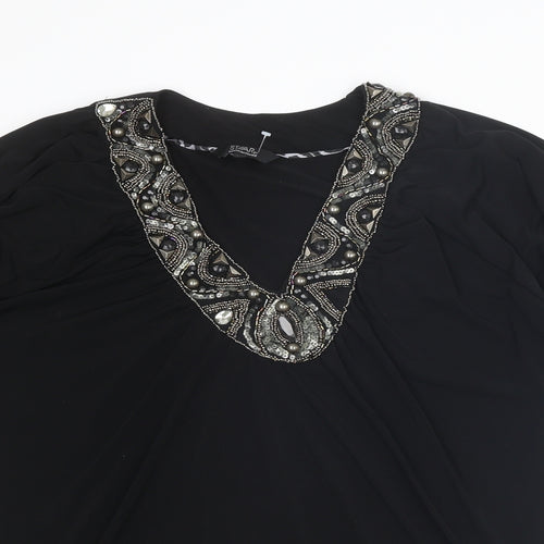 Star by Julien Macdonald Womens Black Polyester Basic T-Shirt Size 16 V-Neck
