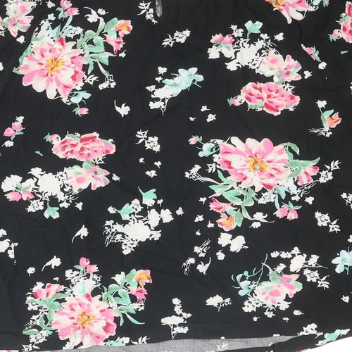 Marks and Spencer Womens Black Floral Viscose Basic Blouse Size 14 Round Neck - Ghost Collection
