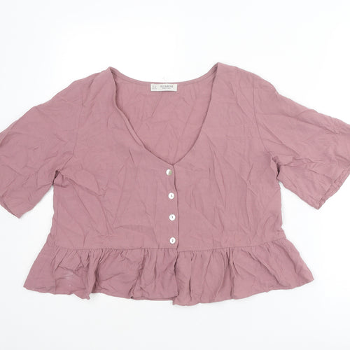 Pull&Bear Womens Purple Viscose Basic Blouse Size M V-Neck