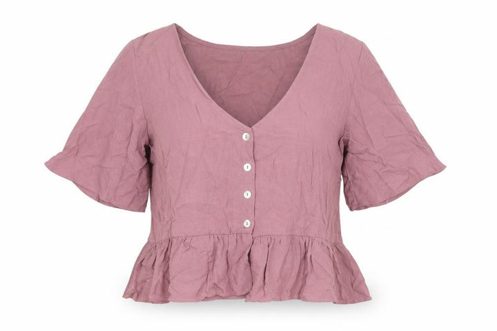 Pull&Bear Womens Purple Viscose Basic Blouse Size M V-Neck