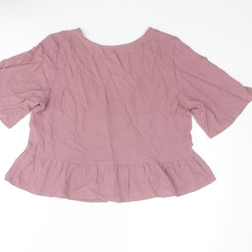 Pull&Bear Womens Purple Viscose Basic Blouse Size M V-Neck