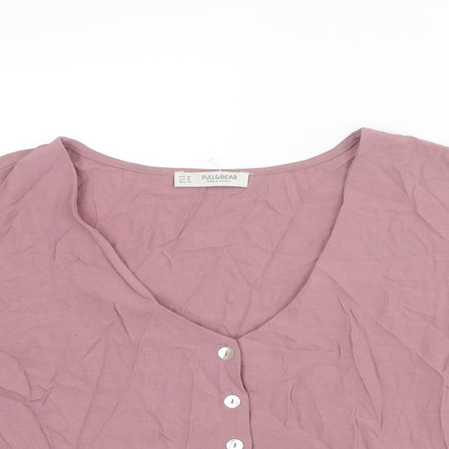 Pull&Bear Womens Purple Viscose Basic Blouse Size M V-Neck