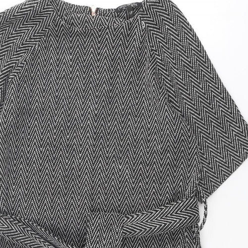NEXT Womens Black Geometric Polyester Shift Size 12 Boat Neck Zip