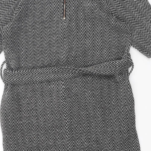 NEXT Womens Black Geometric Polyester Shift Size 12 Boat Neck Zip