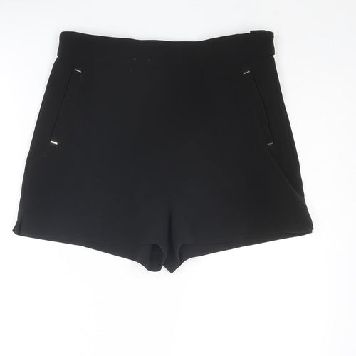 H&M Womens Black Polyester Basic Shorts Size 12 L3 in Regular Zip