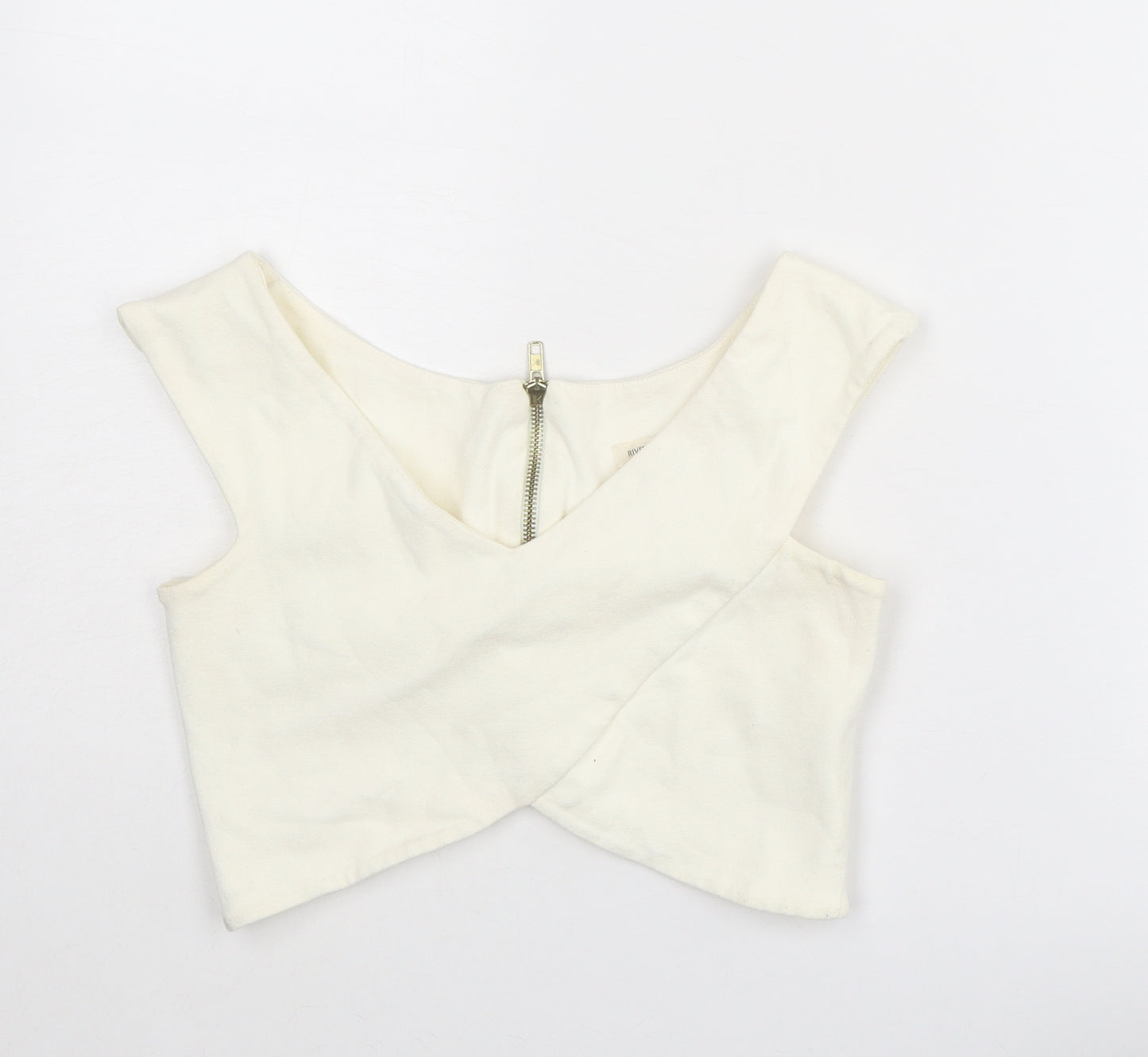 River Island Womens Ivory Polyester Cropped Tank Size 8 V-Neck