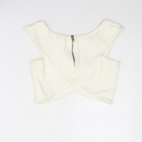 River Island Womens Ivory Polyester Cropped Tank Size 8 V-Neck