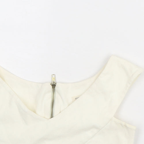 River Island Womens Ivory Polyester Cropped Tank Size 8 V-Neck