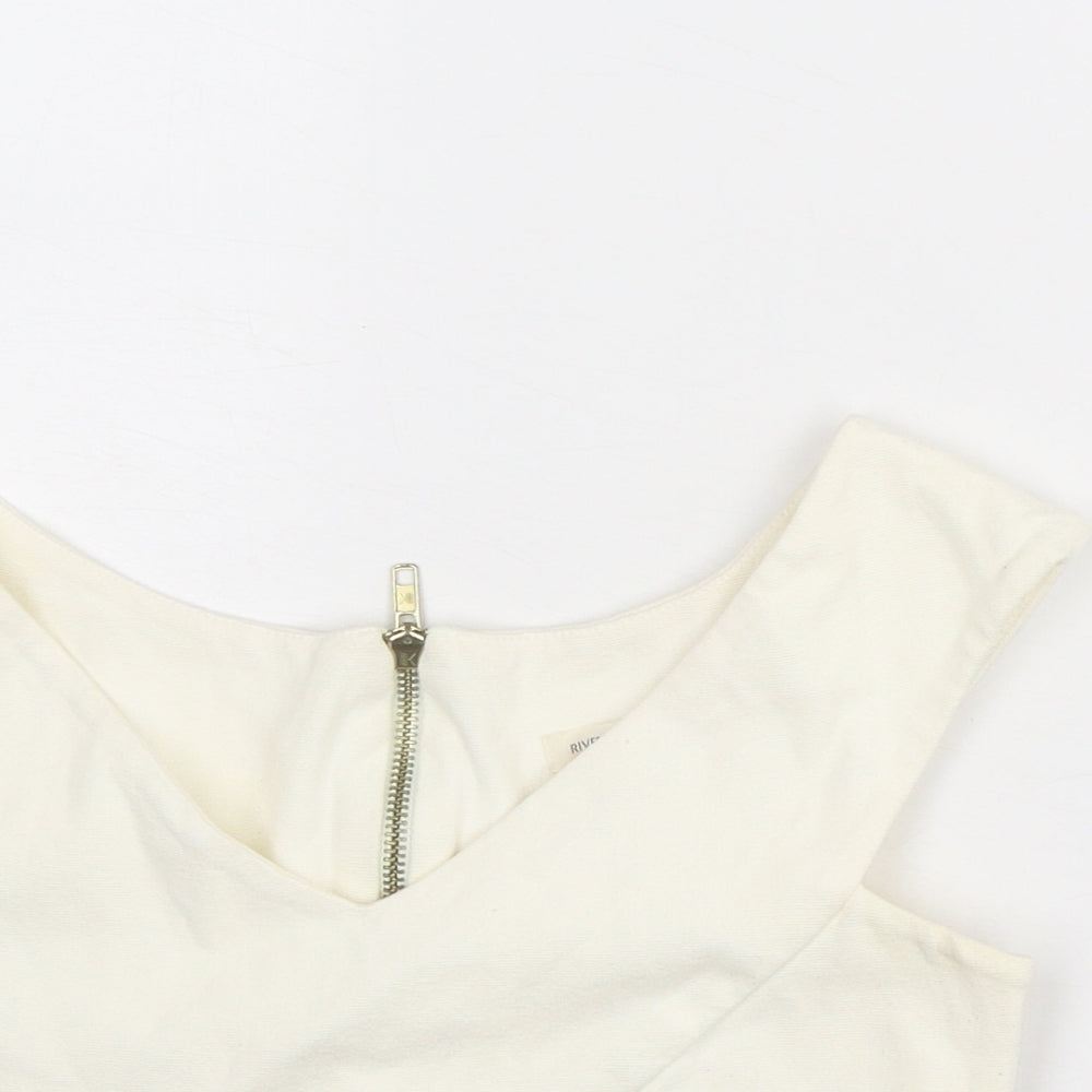 River Island Womens Ivory Polyester Cropped Tank Size 8 V-Neck