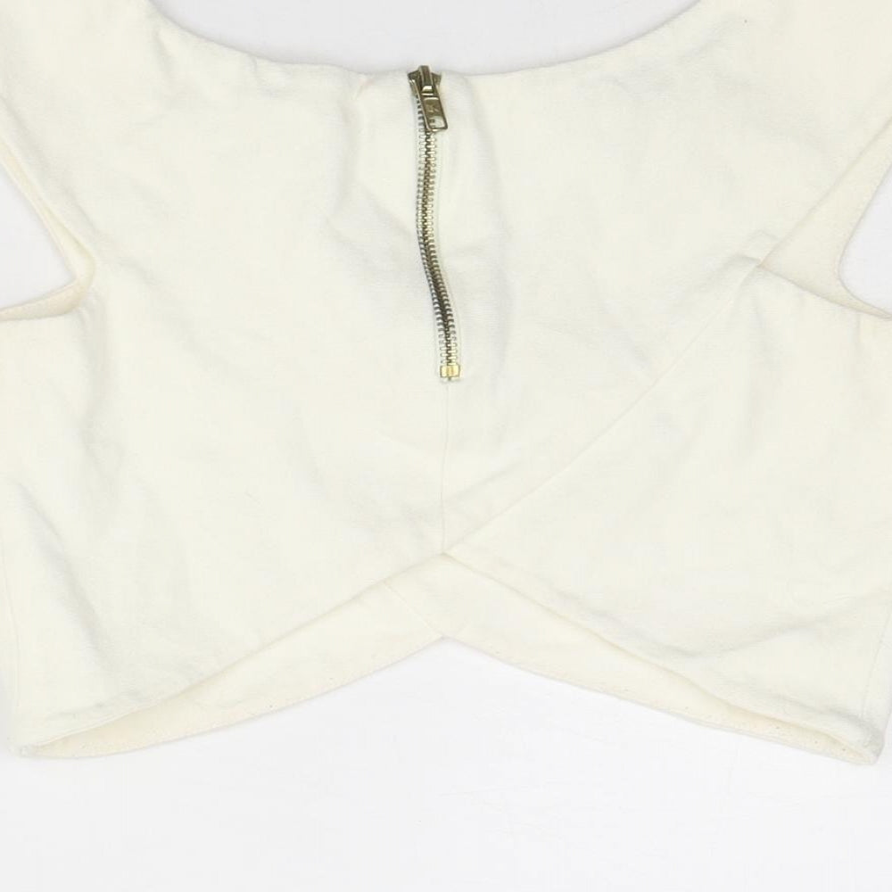River Island Womens Ivory Polyester Cropped Tank Size 8 V-Neck
