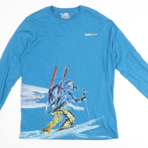 Trangoworld Mens Blue Cotton T-Shirt Size XL Crew Neck