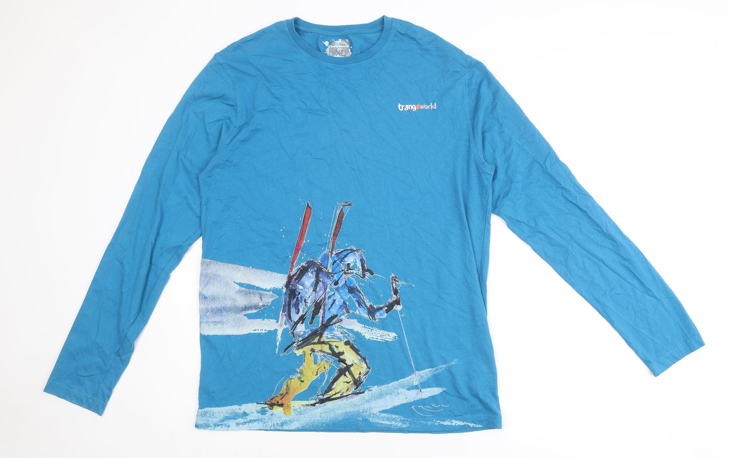 Trangoworld Mens Blue Cotton T-Shirt Size XL Crew Neck