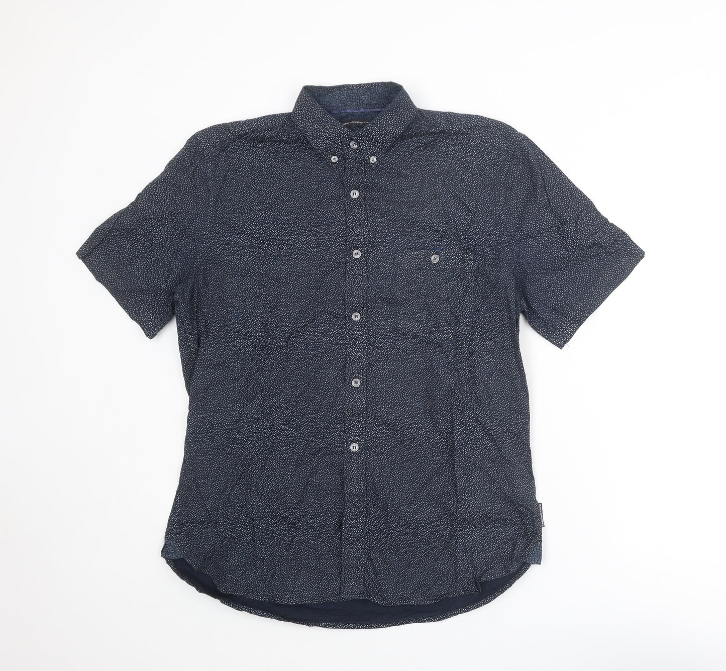 French Connection Mens Blue Geometric Cotton Button-Up Size M Collared Button