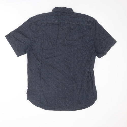 French Connection Mens Blue Geometric Cotton Button-Up Size M Collared Button