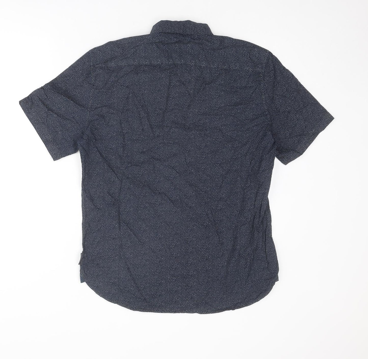 French Connection Mens Blue Geometric Cotton Button-Up Size M Collared Button