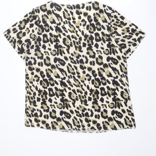 Capsule Womens Beige Animal Print Polyester Basic Button-Up Size 18 V-Neck - Leopard Print