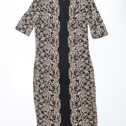 Marks and Spencer Womens Beige Polyester Sheath Size 8 Boat Neck Pullover - Crocheted Lace Overlay