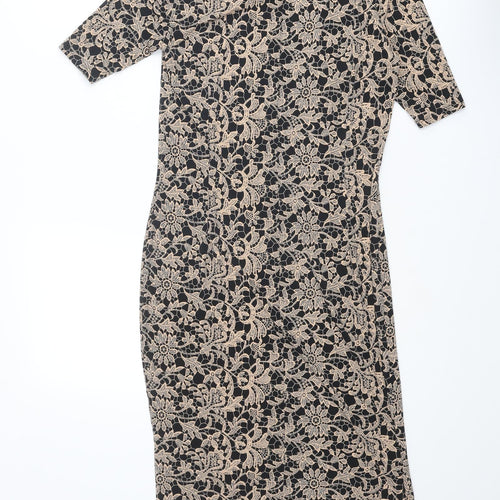 Marks and Spencer Womens Beige Polyester Sheath Size 8 Boat Neck Pullover - Crocheted Lace Overlay