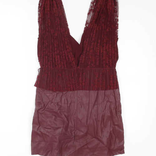 Zara Womens Red Polyester Mini Size M V-Neck Zip