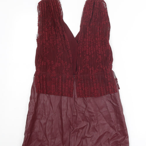 Zara Womens Red Polyester Mini Size M V-Neck Zip