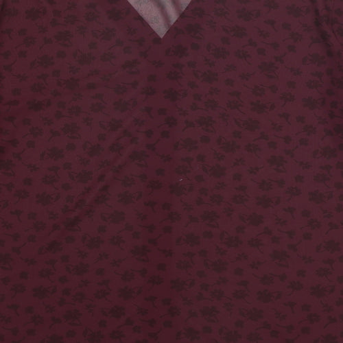 NEXT Womens Purple Floral Polyester Basic Button-Up Size M V-Neck