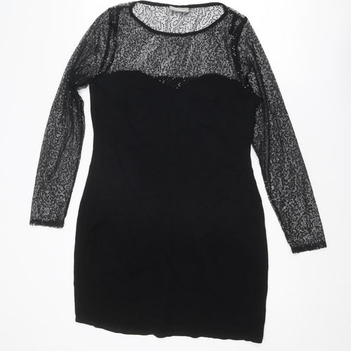 Wallis Womens Black Viscose Shift Size 14 Round Neck Pullover