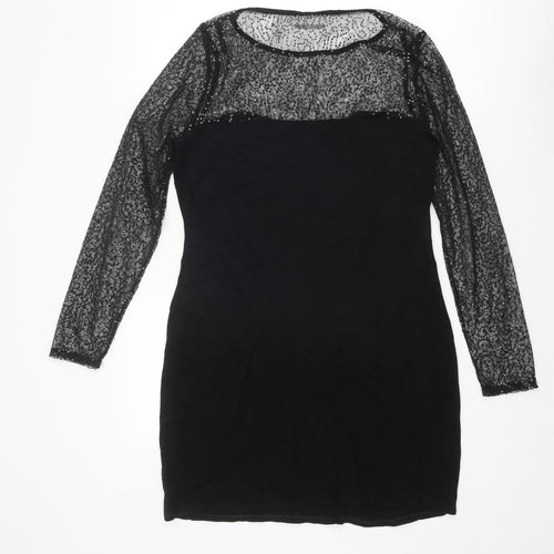Wallis Womens Black Viscose Shift Size 14 Round Neck Pullover
