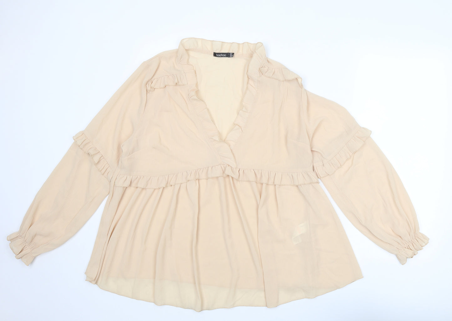 Boohoo Womens Beige Polyester Basic Blouse Size 16 V-Neck