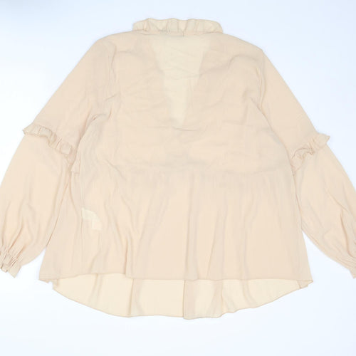 Boohoo Womens Beige Polyester Basic Blouse Size 16 V-Neck