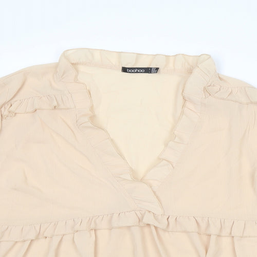 Boohoo Womens Beige Polyester Basic Blouse Size 16 V-Neck