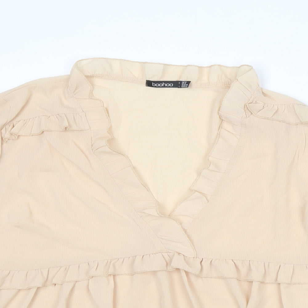 Boohoo Womens Beige Polyester Basic Blouse Size 16 V-Neck