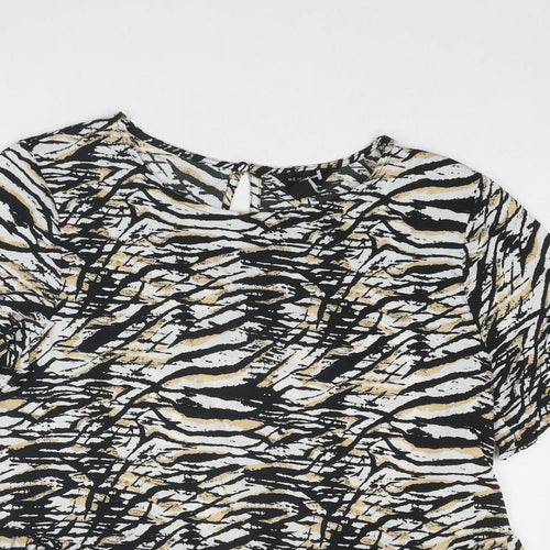 New Look Womens Black Geometric Polyester Basic Blouse Size 12 Round Neck