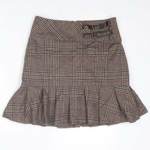 NEXT Womens Brown Plaid Polyester Trumpet Skirt Size 10 Zip