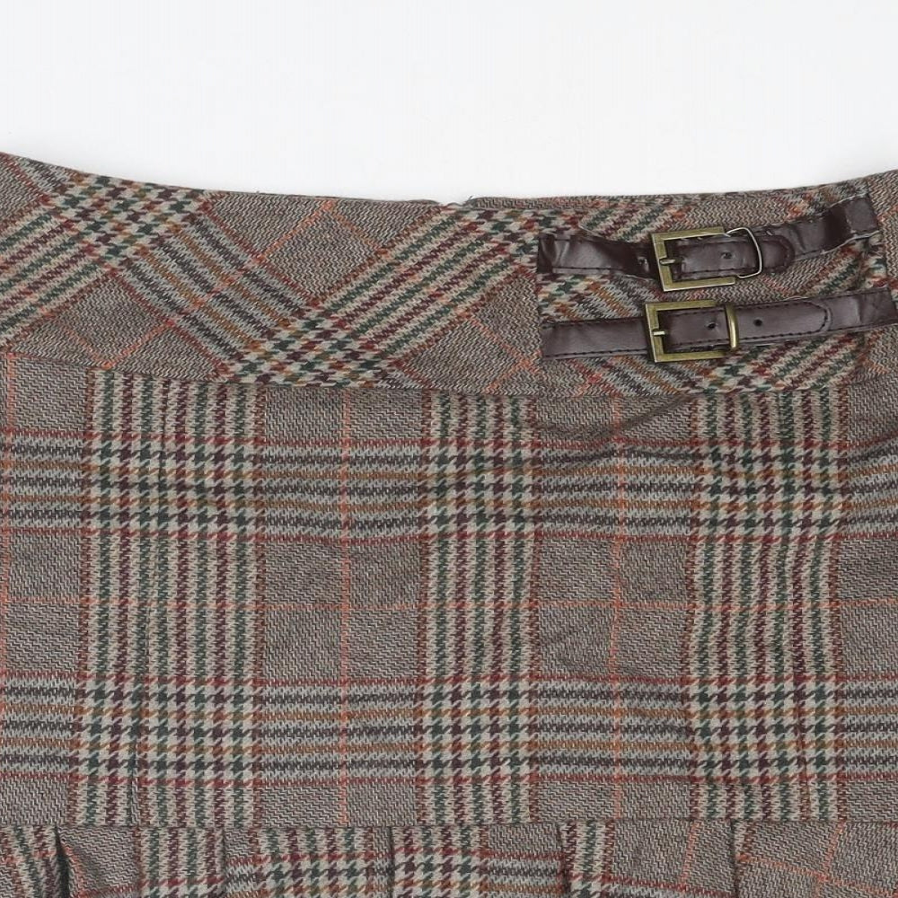 NEXT Womens Brown Plaid Polyester Trumpet Skirt Size 10 Zip