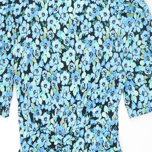 Stradivarius Womens Blue Floral Cotton Mini Size M V-Neck Zip - Size S-M