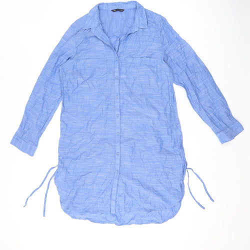 Marks and Spencer Womens Blue 100% Cotton Shirt Dress Size 10 Collared Button