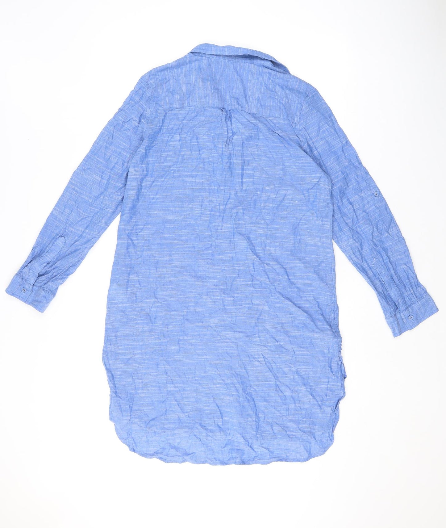 Marks and Spencer Womens Blue 100% Cotton Shirt Dress Size 10 Collared Button