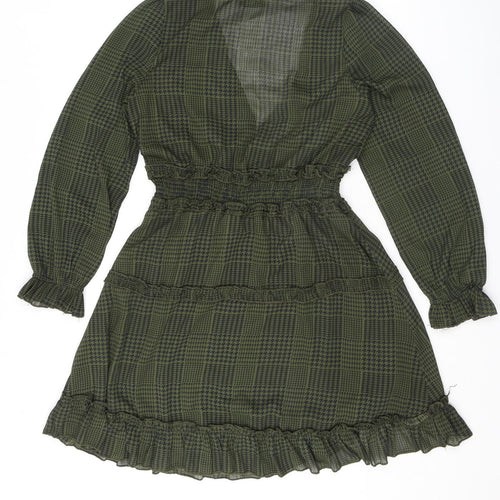 Axara Womens Green Geometric Polyester Fit & Flare Size M V-Neck Pullover