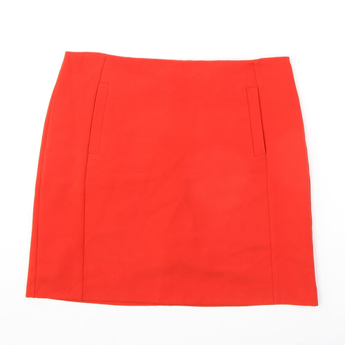 Marks and Spencer Womens Orange Polyester A-Line Skirt Size 12 Zip