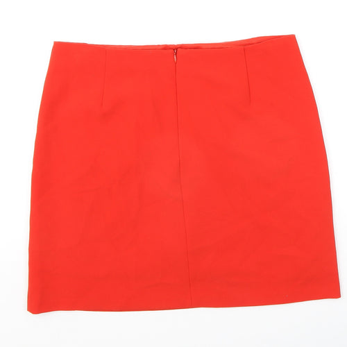 Marks and Spencer Womens Orange Polyester A-Line Skirt Size 12 Zip